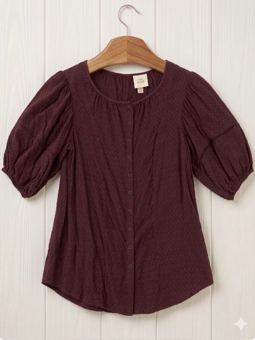 Knox Rose Plum Button-Front Peasant Top